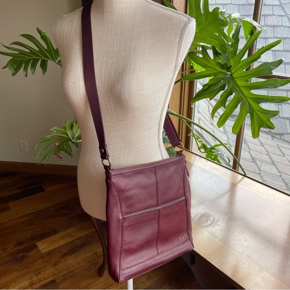 The Sak Handbags - The Sak Burgundy Pebbled Leather Crossbody Bag with Adjustable Webbing Strap